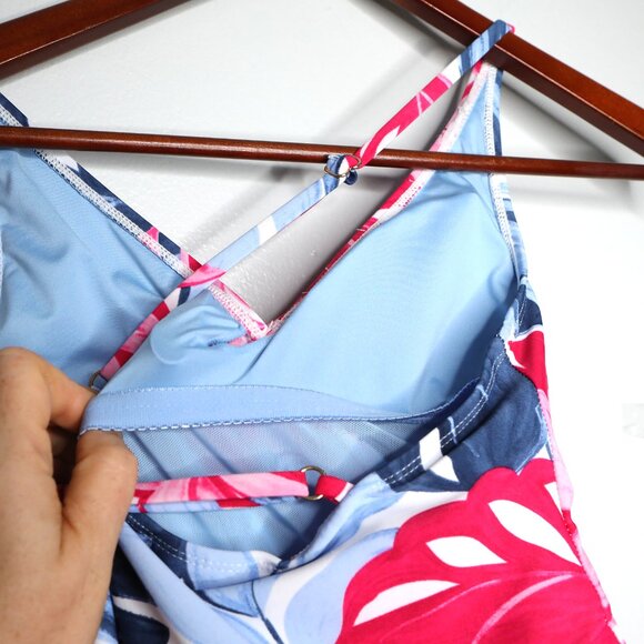 Stella Parker One Piece Skirted Swimsuit Floral Wrap Pink Blue Modest Pool Beach - Picture 5 of 13